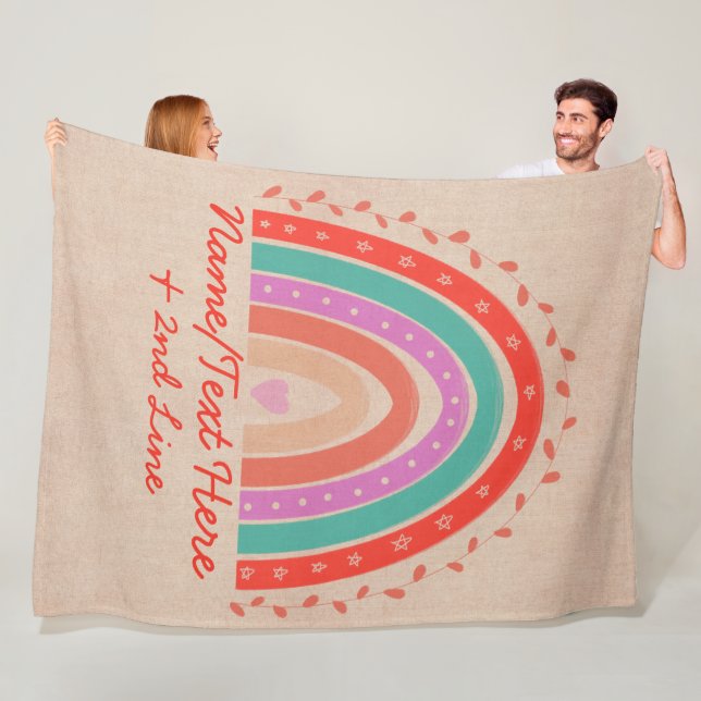 Text hinzufügen Name Boho Rainbow Heart Aqua Brown Fleecedecke (Beispiel)