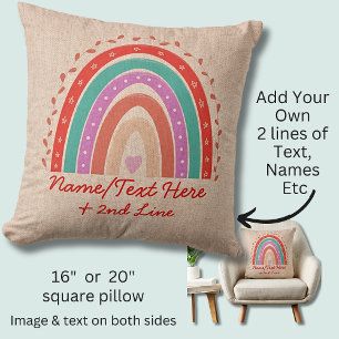 Text hinzufügen Name Boho Rainbow Heart Aqua Brown Kissen