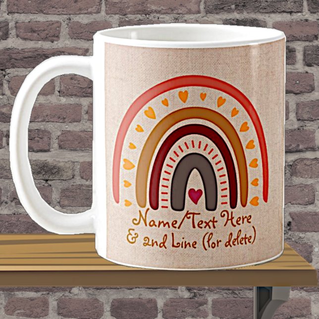 Text hinzufügen Name Boho Rainbow Heart Pink Beige Kaffeetasse (Von Creator hochgeladen)