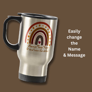 Text hinzufügen Name Boho Regenbogen Herz rosa bra Reisebecher