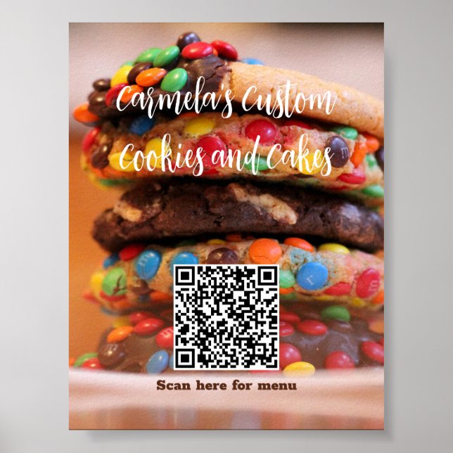 Text Ihres Firmennamens mit Menü QR-Code-Cookie Poster (Vorne)