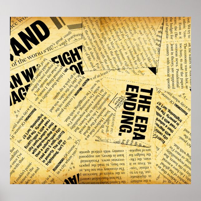 Text in Zeitungen mit altem Papier Poster (Vorne)