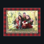 Text-Karierte Schriftfamilie Foto Kraft Holiday Postkarte<br><div class="desc">Moderner,  trendiger Schreibtisch Einfache Minimalistische,  glückliche Ferien Familie Foto Kraft Holiday Postcard - Red Buffalo Kariert</div>