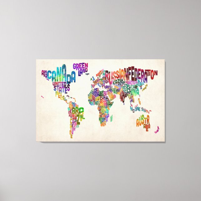 Text-Karte der Welt Leinwanddruck (Vorderseite)
