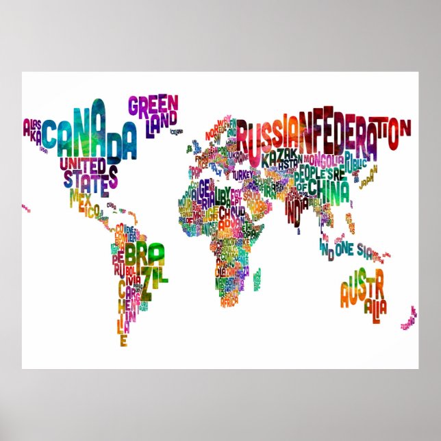 Text-Karte der Welt Poster (Vorne)