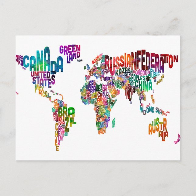 Text-Karte der Welt Postkarte (Vorderseite)