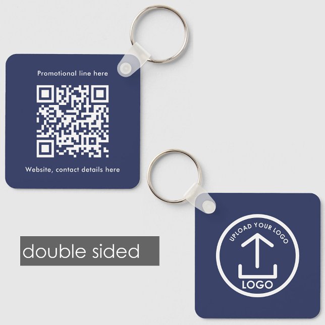 Text QR-Code für doppelseitige Firmenlogos blau Schlüsselanhänger (Double Sided Business Logo Text QR Code Blue Keychain)