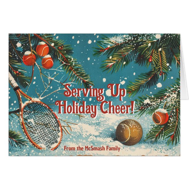 🎾 🎄 Text, Retro Tennis Tidings (Vorderseite (Horizontal))