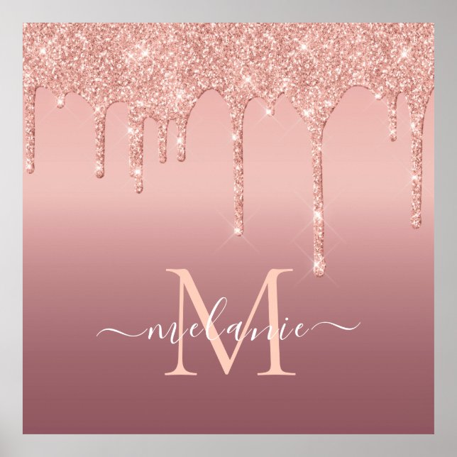 Text-Rose für Monogramm: Farbblindfarbiger Glitzer Poster (Vorne)
