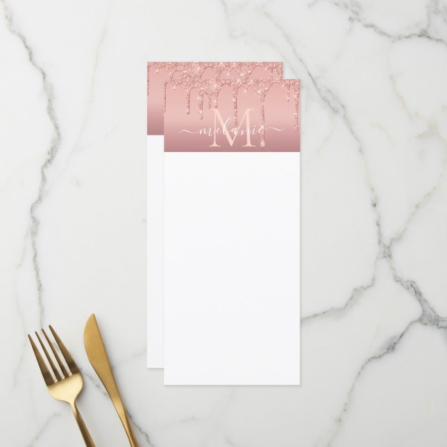 Text-Rose für Monogramm - Glitzer-Menü Menükarte (Vorderseite/Rückseite Beispiel)