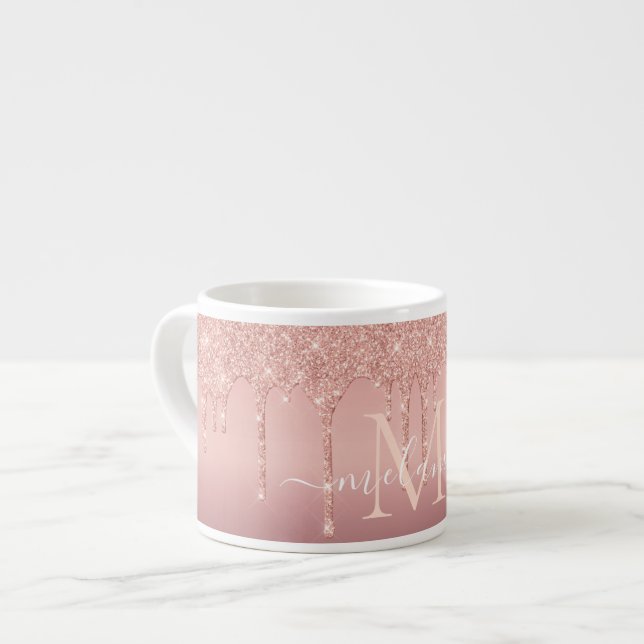 Text-Rose für Monogramm: Gold-Blush-Glitzer Espressotasse (Vorderseite Links)