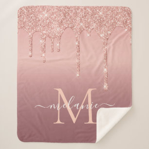 Text-Rose für Monogramm: Gold-Blush-Glitzer Sherpadecke