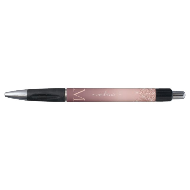 Text-Rose für Monogramm: Goldener Glitzer-Pen Kugelschreiber (Vorderseite)