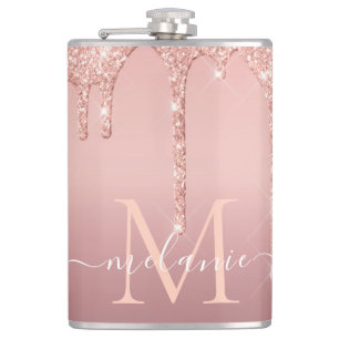 Text-Rose für Monogramm: Schwarzer Glitzer Flachmann