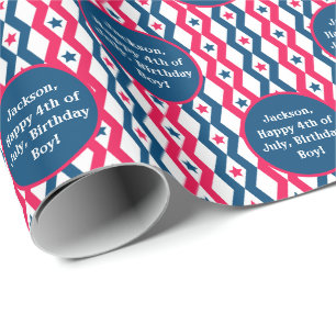 Text Sentiment Red Blue White 4. Juli Diamond Geschenkpapier