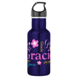 Text und Blume Mädchen benennen Gracie-Wasserflasc Edelstahlflasche