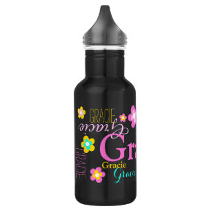 Text und Blume Mädchen nennen Gracie-Wasserflasch Edelstahlflasche