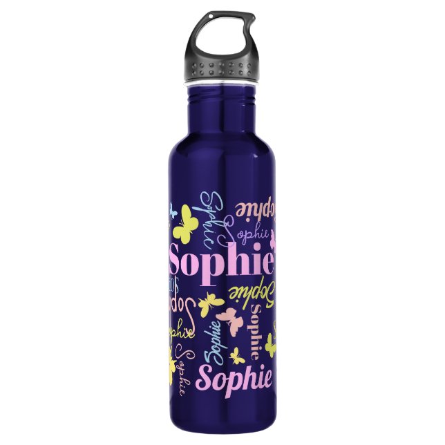 Text und bunte Schmetterlinge Mädchen nennen Sophi Edelstahlflasche (Vorderseite)