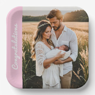 Text und Foto personalisiertes Party rosa Pappteller