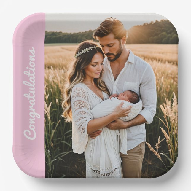 Text und Foto personalisiertes Party rosa Pappteller (Vorderseite)