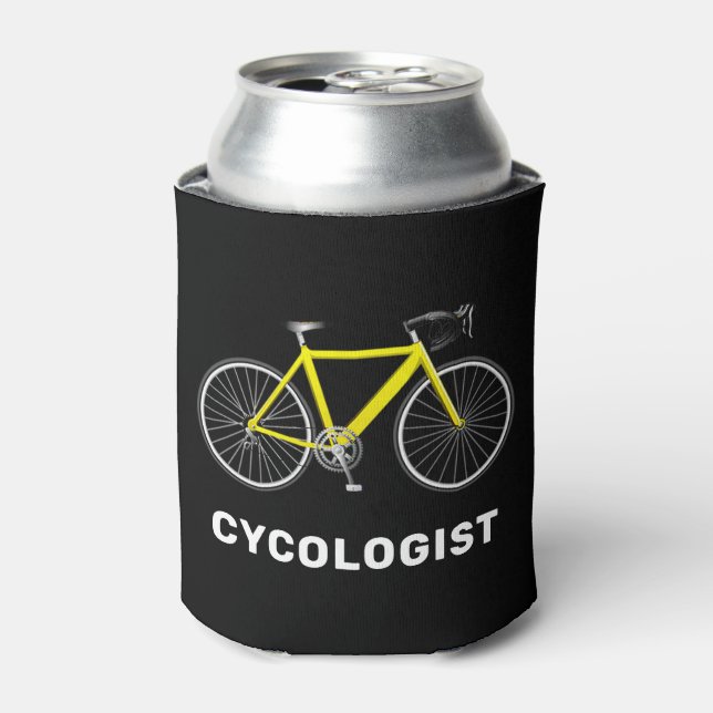 Text und Gelbes Fahrrad des Zykologen Dosenkühler (Kanne Vorderseite)