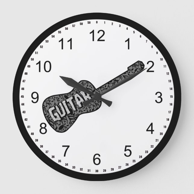 Text von Gitarren-Musiknoten Große Wanduhr (Vorderseite)