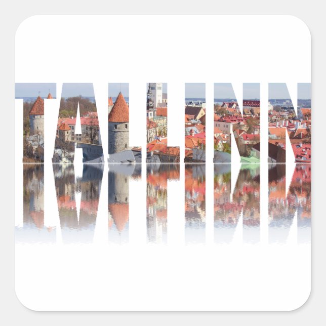 Text von Tallinn aus der Altstadt Quadratischer Aufkleber (Vorderseite)