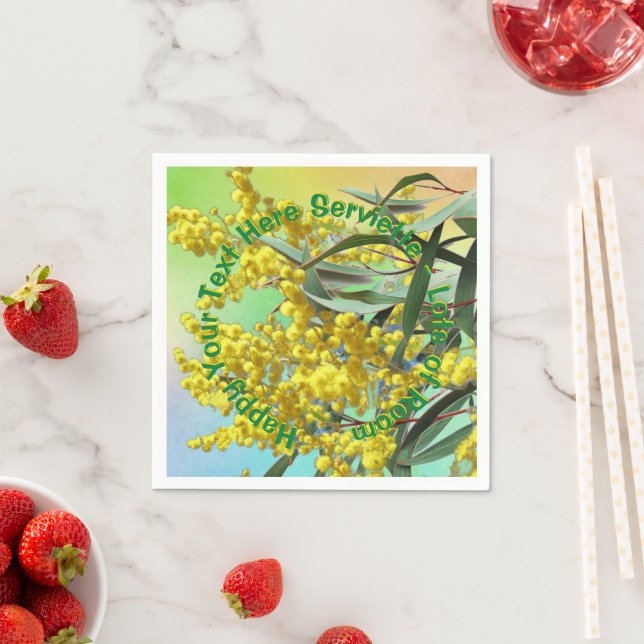 Text Wattle & Gum Blätter Aussie Cocktail hinzufüg Serviette (Beispiel)