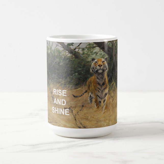 Textangebot für Rise & Shine + Vintage Tigermalere Kaffeetasse (Mittel)