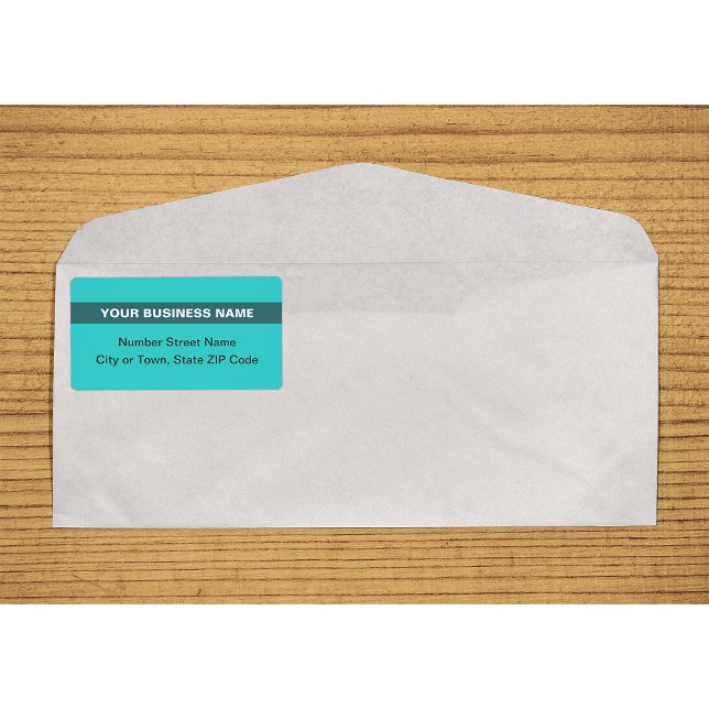 Textbasiert mit hervorgehobenem Tealgrün-Versand (Plain text teal green shipping label with your highlighted business name on envelope)