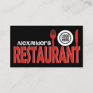 Textbesteck im Restaurant rot Schwarz-weiß Visitenkarte