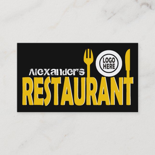 Textbesteck im Restaurant Schwarz-weiß Visitenkarte (Vorderseite)