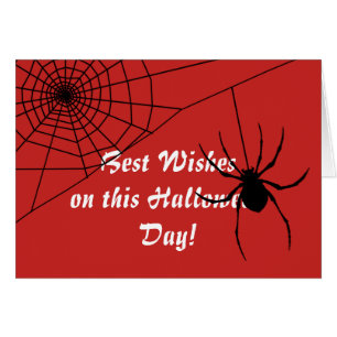 Texte blanc, Araignée & Web, Carte d'Halloween rou