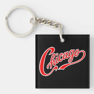 Texte de Chicago en Porte - clé noir de script rou