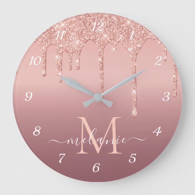 Texte de nom de monogramme Rose Gold Blush Horloge (Recto)