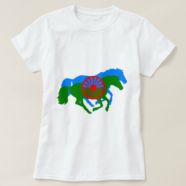 Texte du drapeau tzigane romain et cheval T-Shirt (Design devant)