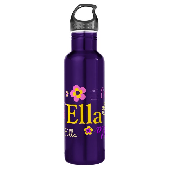 Texte et fleurs filles nom Ella bouteille d'eau (Devant)