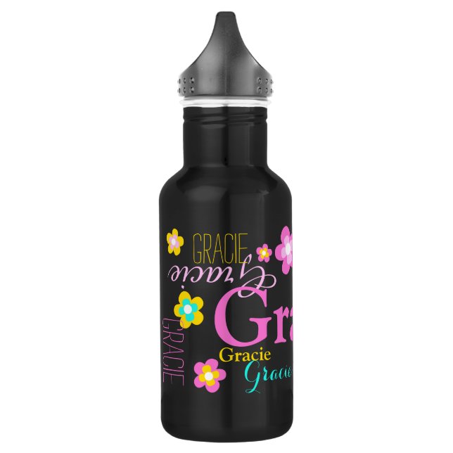Texte et fleurs filles nom Gracie bouteille d'eau (Gauche)