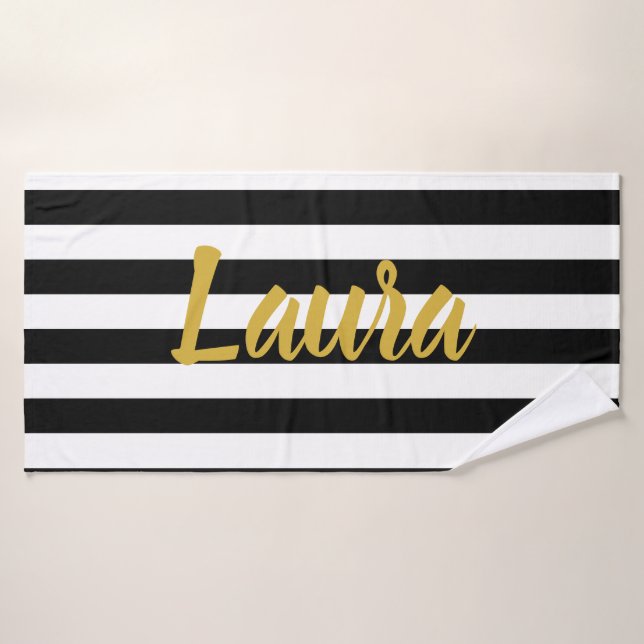 Texte Faux Gold personnalisé sur bande noire et bl (Serviette de bain)