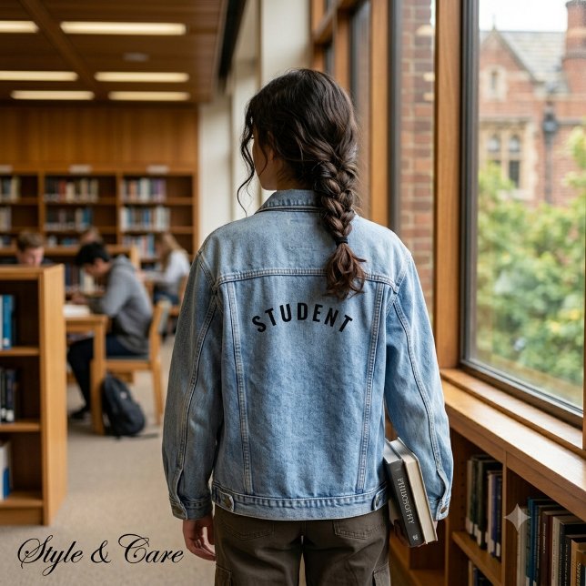 Texte personnalisable STATEMENT ÉTUDIANT (Customizable STUDENT Text Statement Denim Jacket)