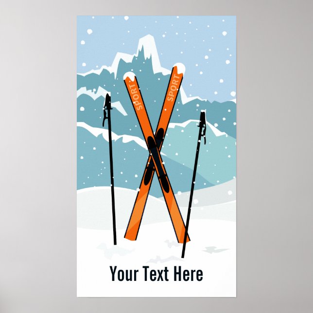 Texte personnalisé affiche de ski hivernal (Devant)