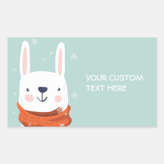 Texte personnalisé Autocollants de lapin d'hiver (Devant)