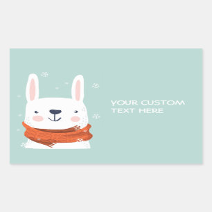 Texte personnalisé Autocollants de lapin d'hiver