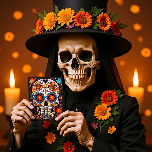Texte personnalisé 💀 Carte postale Día de Muertos (Custom text 💀Exquisite Día de Muertos Postcard)