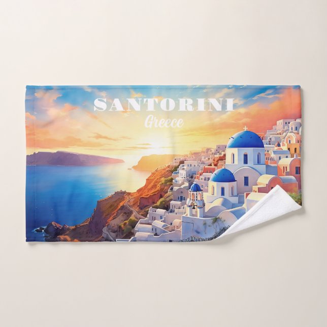 Texte personnalisé Coucher de soleil Santorin Grèc (Serviette à main)