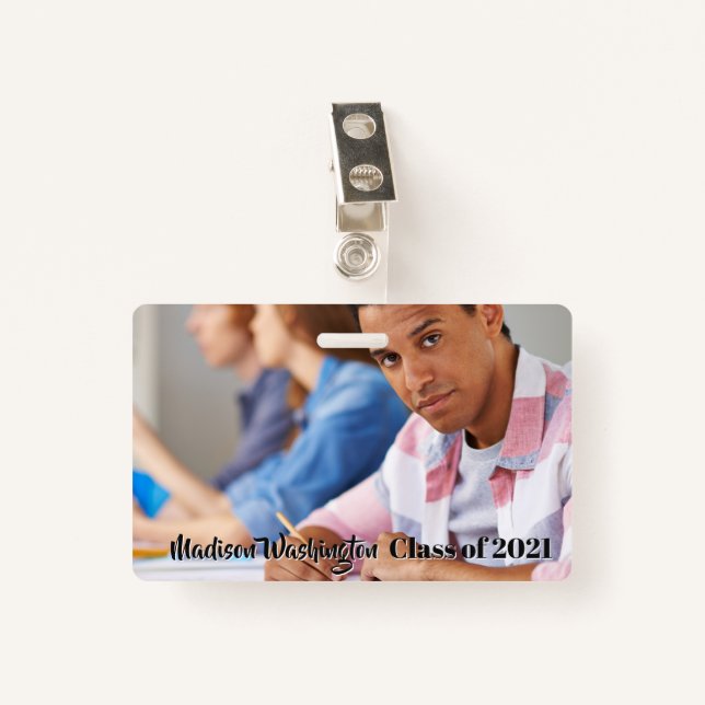 Texte personnalisé et badge photo (Devant avec clip)