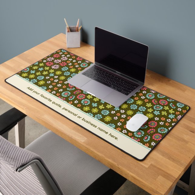 Texte personnalisé rétro rose, bleu et vert Floral (Bureau 2)