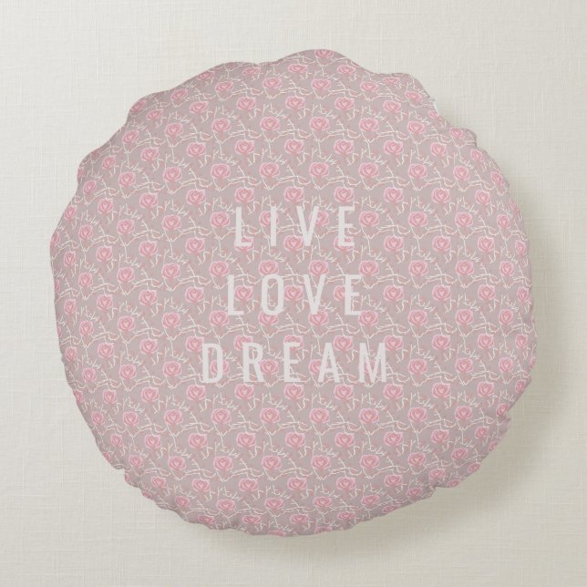Texte personnalisé Rose rose et Coussin rond feuil (Dos)