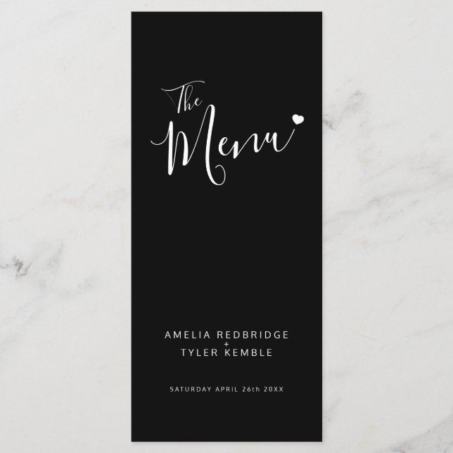 Texte simple noir avec menu mariage de coeur blanc (Devant)