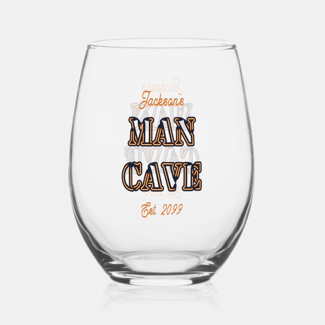 Texteffekt von Man Cave Stemless Wine Glass Trinkb Weinglas Ohne Stiel (Vorderseite)